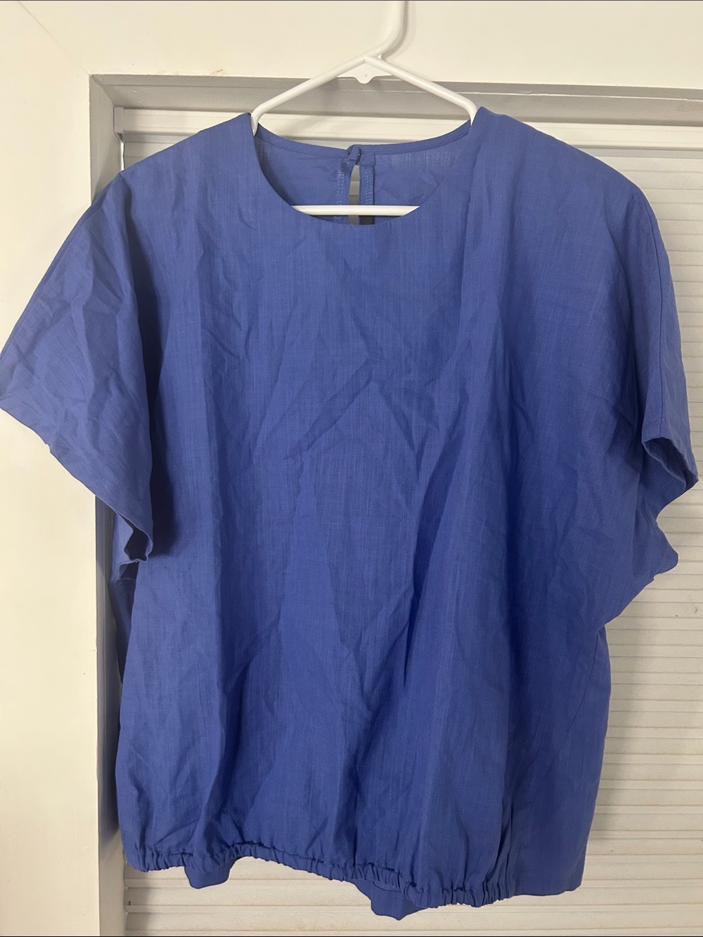 Arber Oversized Cotton Blouse L Periwinkle Boxy Bubble Hem Made in Ukraine